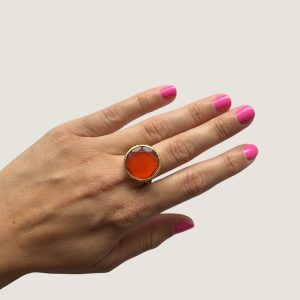 Red Round Ring with Cat’s Eye Effect