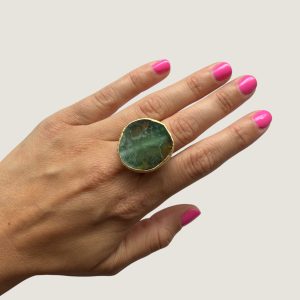 Okrogel prstan zeleno-rjavi ahat